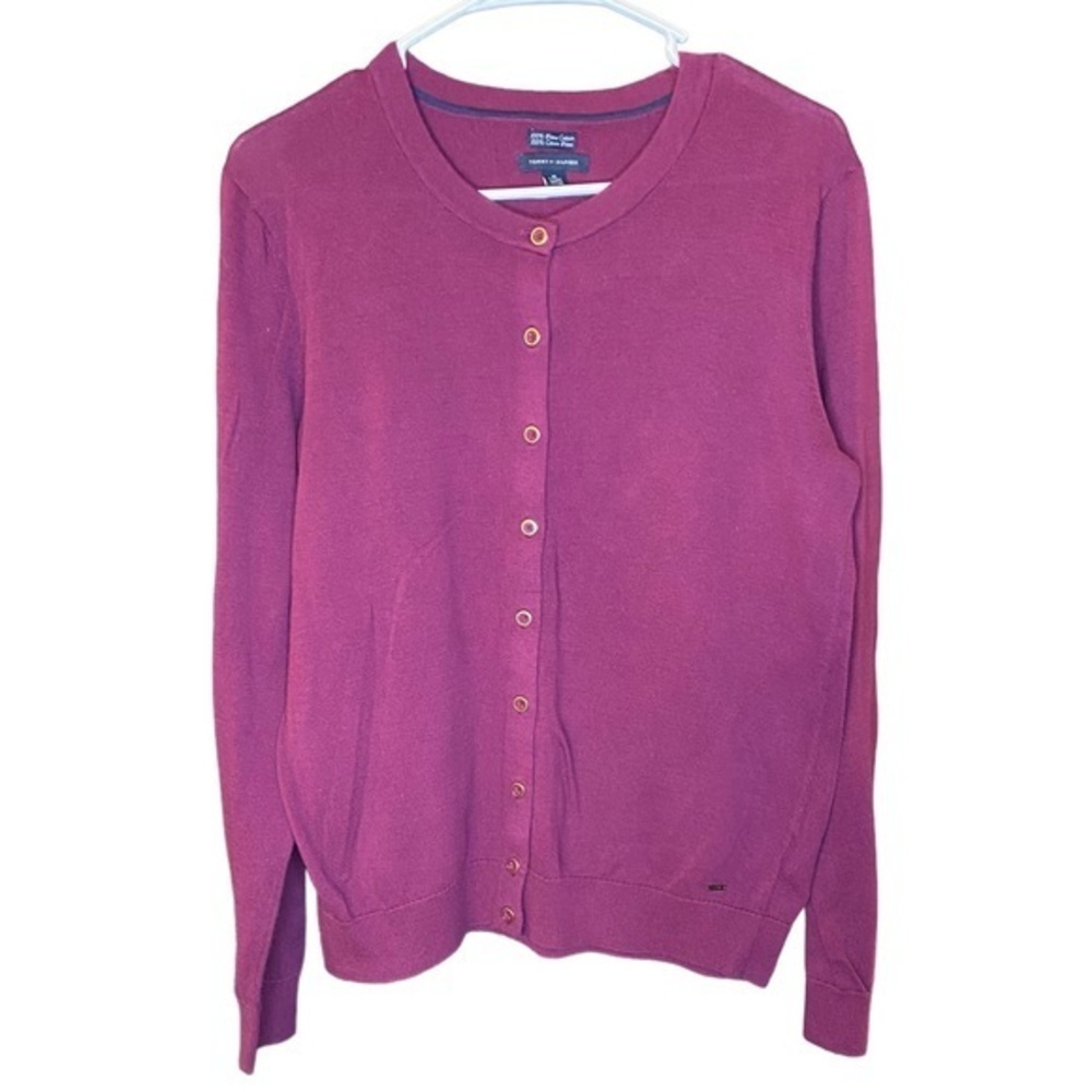 TOMMY HILFIGER 100% pima cotton button down sweater cardigan burgundy size xL